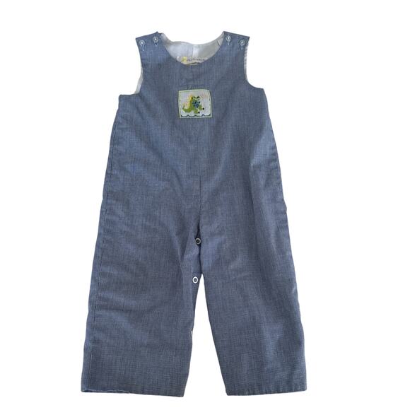 Secret Wishes Blue Gingham Smocked Alligator Longall - 12M - Picture 1 of 6
